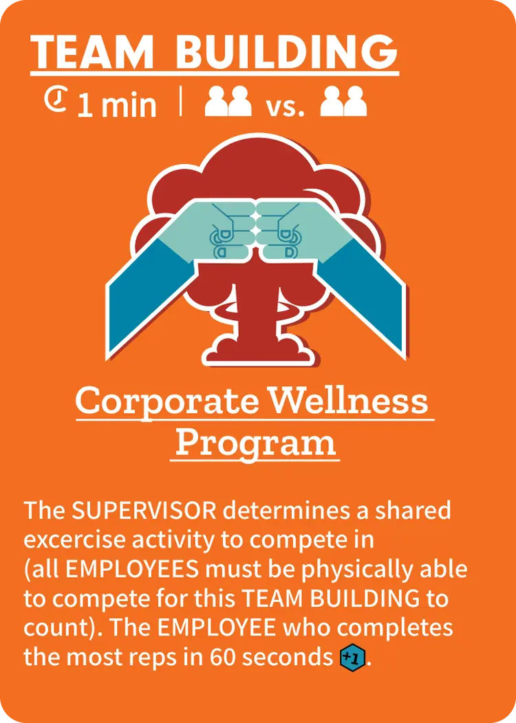 Corporate Wellness Program Cubicle Team Building card: a shared exercise contest worth an Incentive